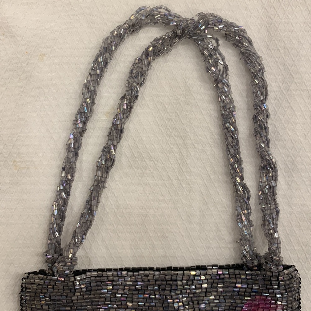 Beaded small colorful Mandela polka dot evening bag with double handle - Picture 4 of 8
